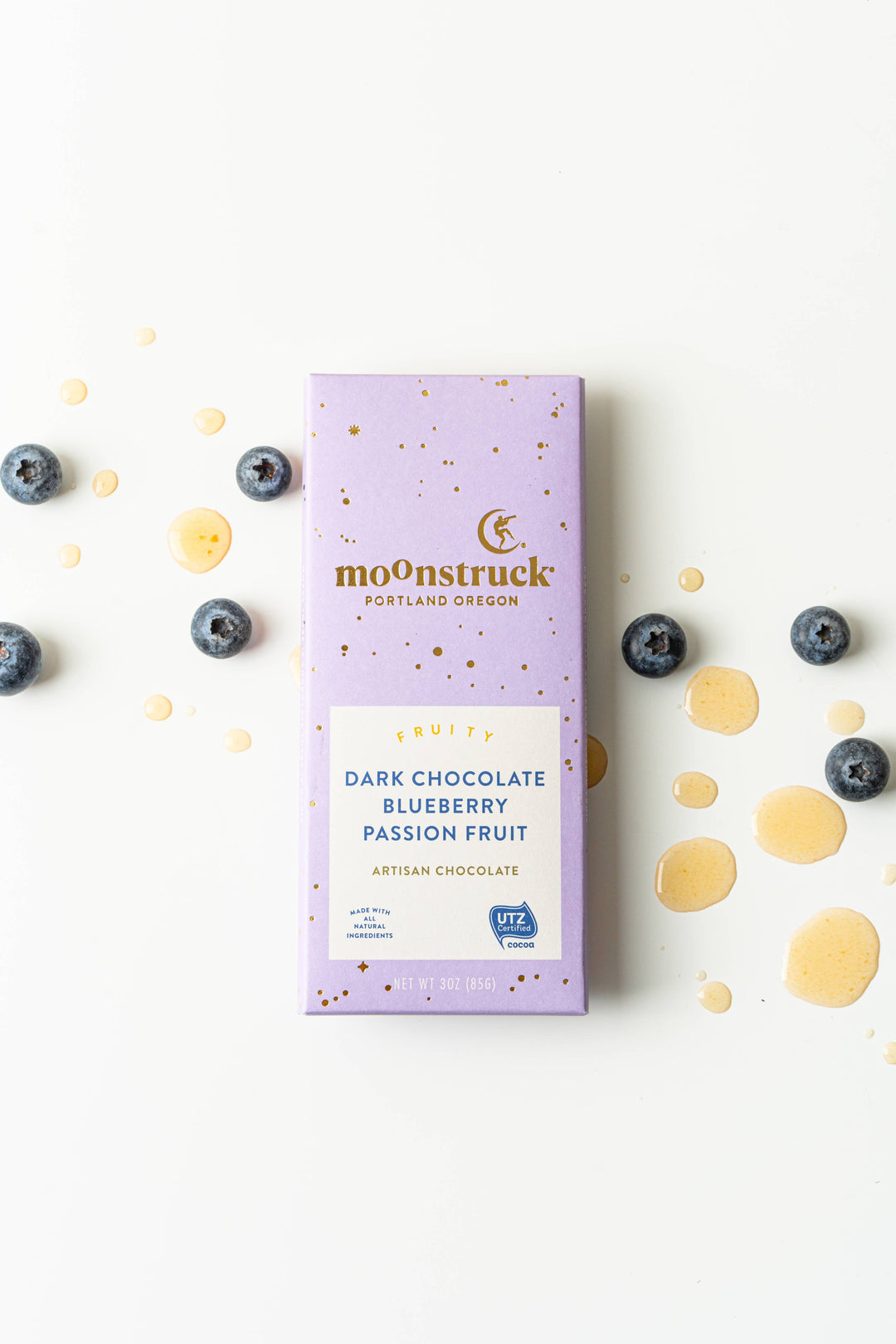 Fruity
Dark Chocolate Blueberry Passion Fruit Bar