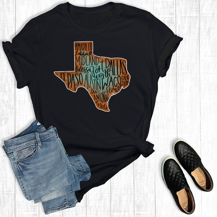 The Way Down South - Texas Cities Graphic Tee