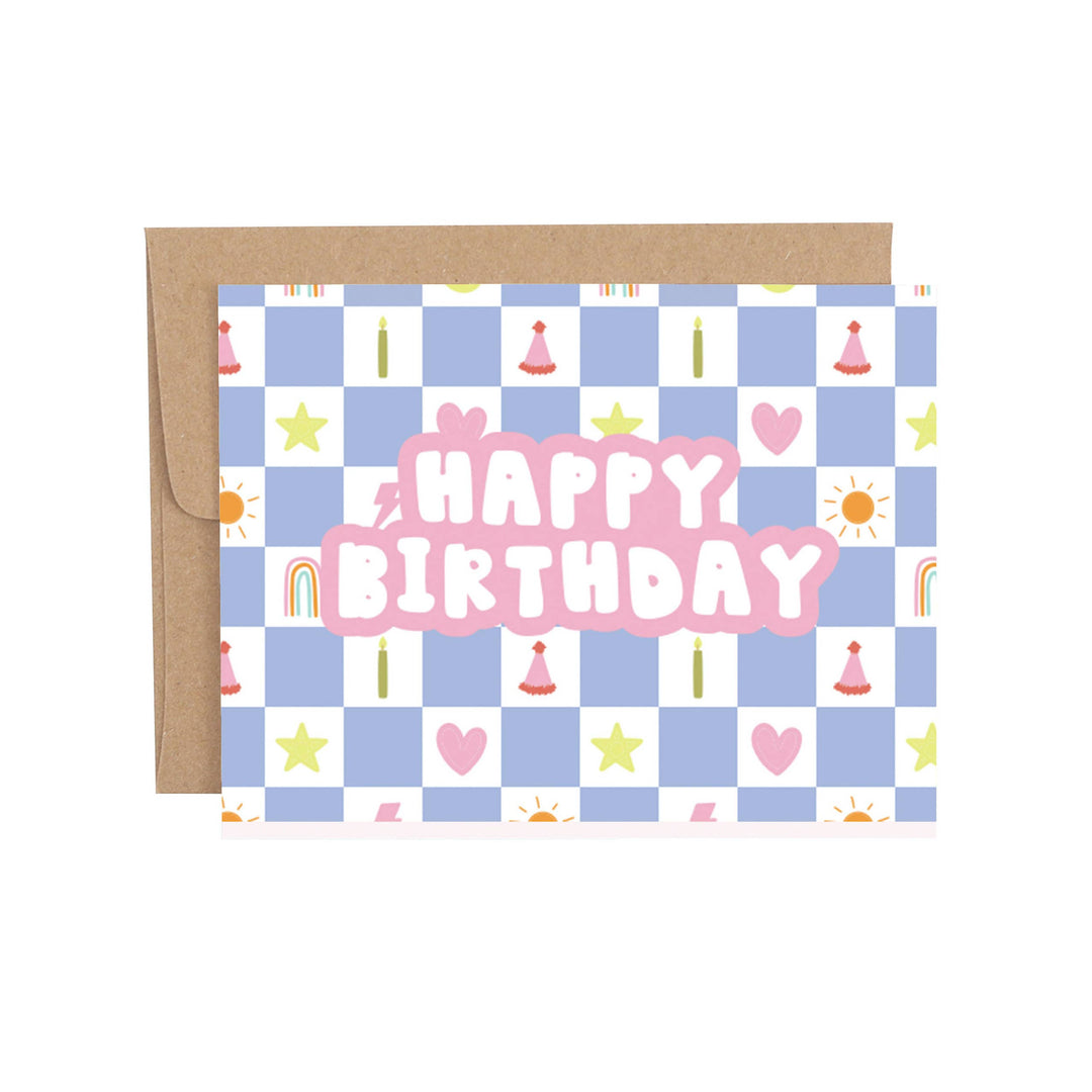 Callie Danielle - Happy Birthday Checkerboard Icons Greeting Card